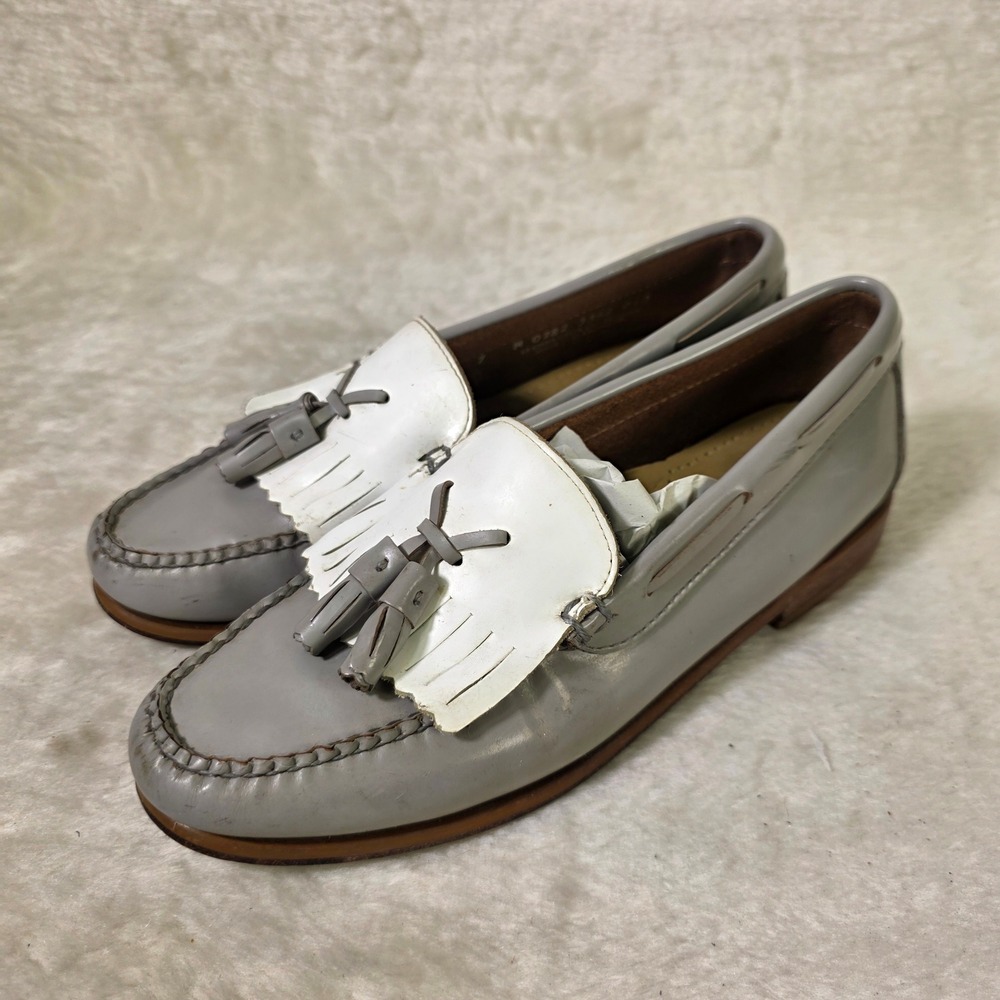G.H. Bass Weejuns Jaclyn Tassel Kiltie Loafers Grey White Womens 7